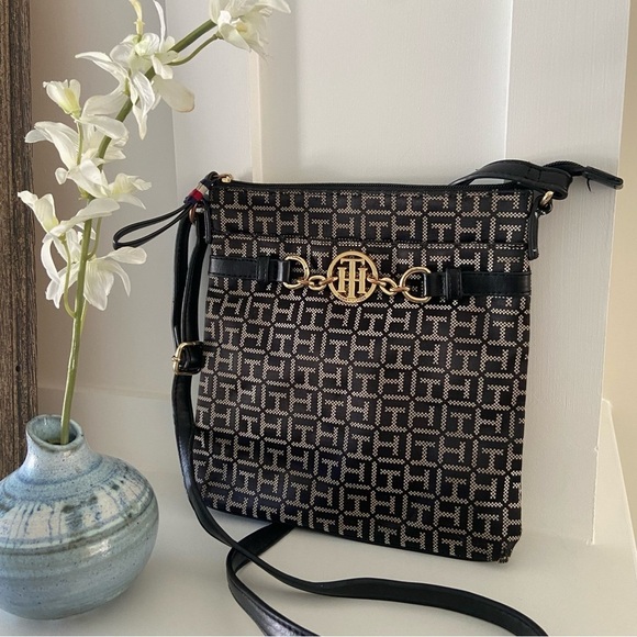 Tommy Hilfiger Handbags - Tommy Hilfiger Monogram Black and Gold Patterned Crossbody Bag
